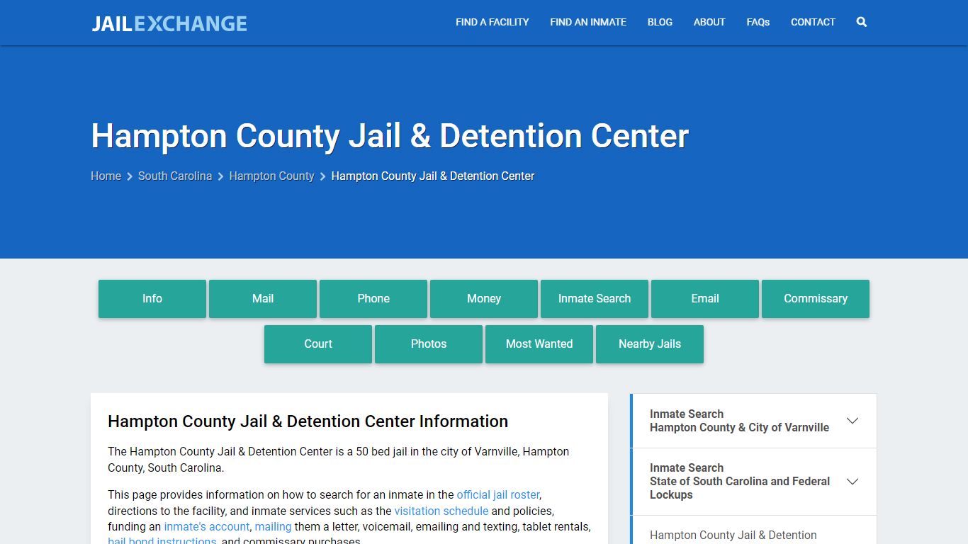 Hampton County Jail & Detention Center, SC Inmate Search, Information